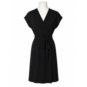 Nine West Women’s M Black Faux Wrap Tie Little Black Dress Cap Sleeve NWOT